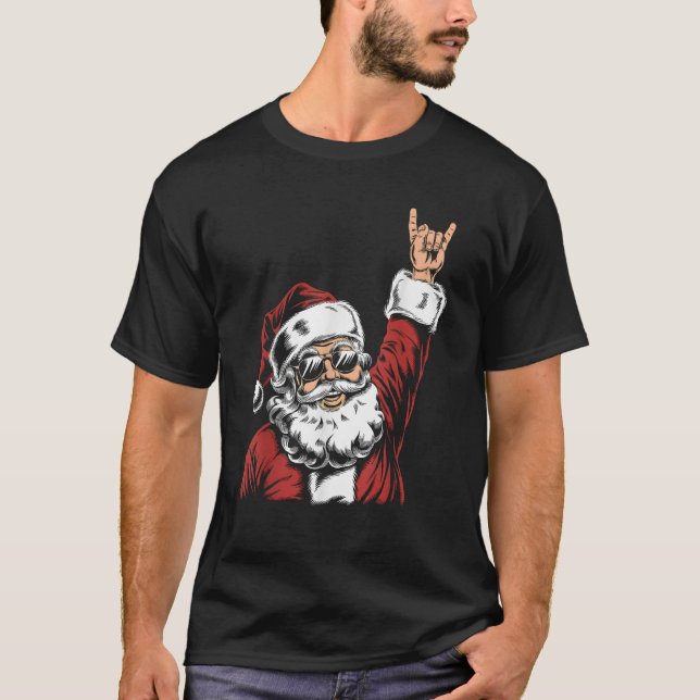 Funny Santa Claus Heavy Metal Rock On Humourous Ch T-Shirt (Front)
