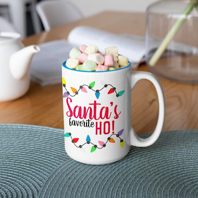 Funny Santa Claus Helper Xmas String Lights Two-Tone Coffee Mug (Creator Uploaded)