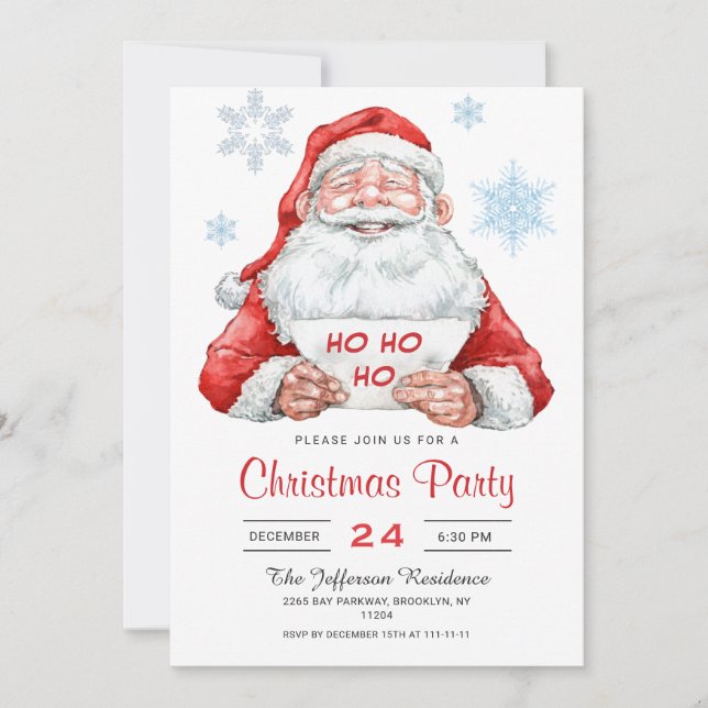 Funny Santa Claus Ho Ho Ho Holiday Christmas Party Invitation (Front)
