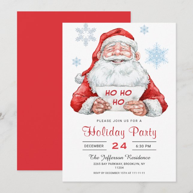 Funny Santa Claus Ho Ho Ho Holiday Christmas Party Invitation (Front/Back)