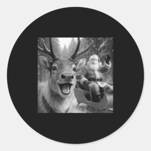 Funny Santa Claus In Sleigh With Reindeer Christma Classic Round Sticker