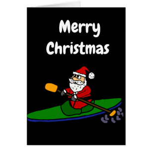 Funny Santa Claus Kayaking Christmas Cartoon