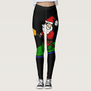 Funny Santa Claus Kayaking Christmas Cartoon Leggings