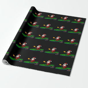 Funny Santa Claus Kayaking Christmas Cartoon Wrapping Paper