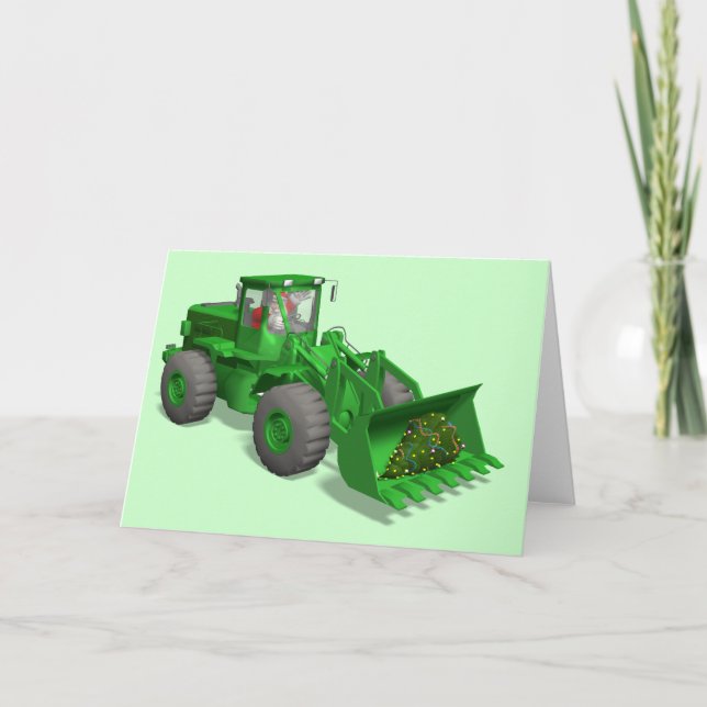 Funny Santa Claus Loves Bulldozers Holiday Card (Front)