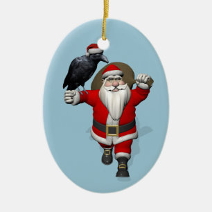 Funny Santa Claus Loves Ravens Ceramic Tree Decoration