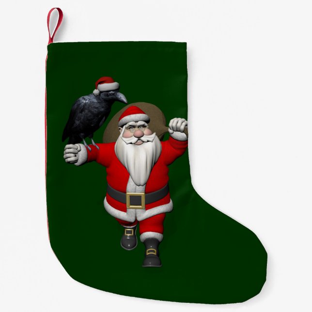 Funny Santa Claus Loves Ravens Small Christmas Stocking (Front)