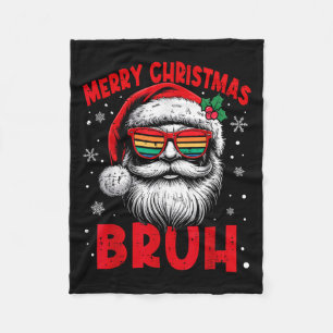 Funny Santa Claus Merry Christmas Bruh Retro Men W Fleece Blanket