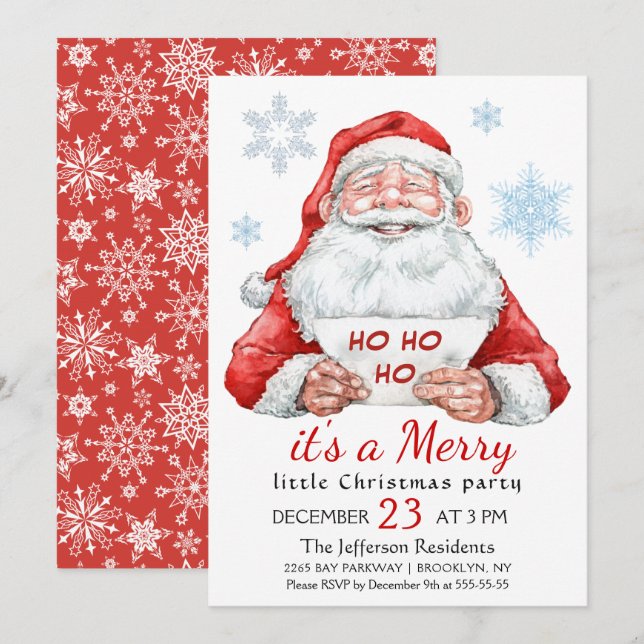Funny Santa Claus Merry Christmas Little Party Invitation (Front/Back)