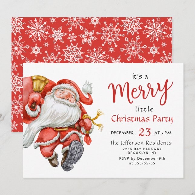 Funny Santa Claus Merry Christmas Little Party Invitation (Front/Back)