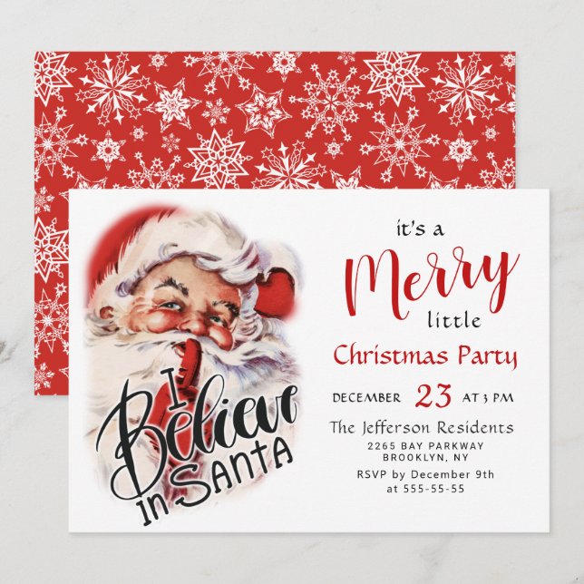 Funny Santa Claus Merry Christmas Little Party Invitation (Front/Back)