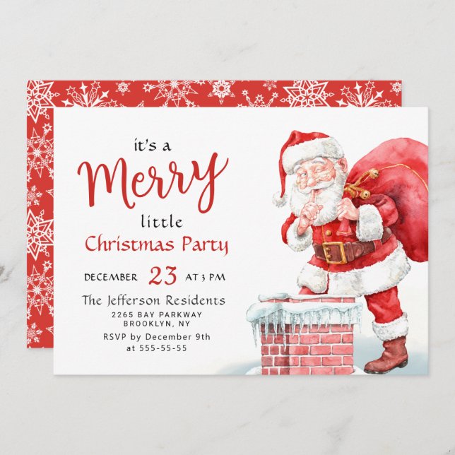 Funny Santa Claus Merry Christmas Little Party Invitation (Front/Back)