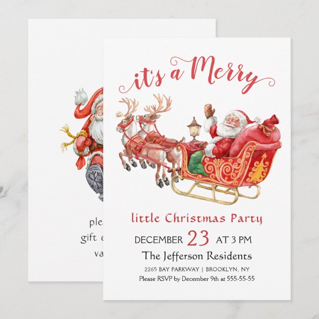 Funny Santa Claus Merry Christmas Little Party Invitation (Front/Back)