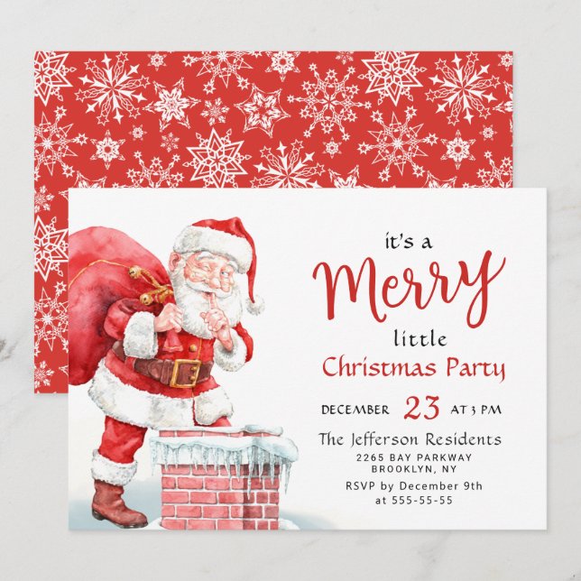 Funny Santa Claus Merry Christmas Little Party Invitation (Front/Back)