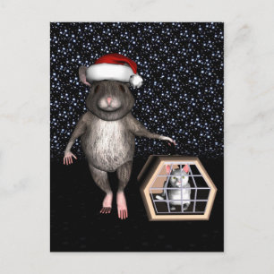 Funny Santa Claus Mouse Holiday Postcard