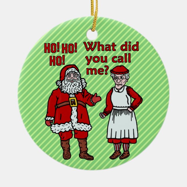 Funny Santa Claus & Mrs Christmas Ceramic Tree Decoration (Front)