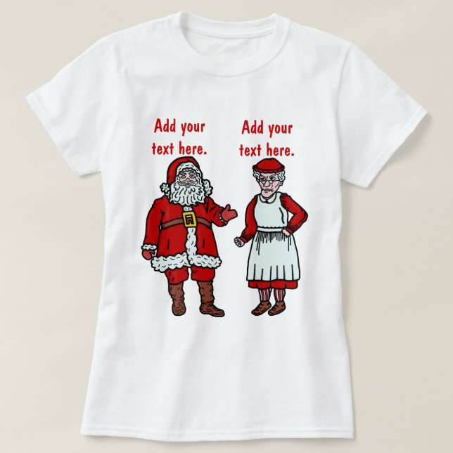 Funny Santa Claus & Mrs Christmas Personalised T-Shirt (Design Front)