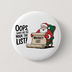 Funny Santa Claus Naughty List Christmas Design 6 Cm Round Badge
