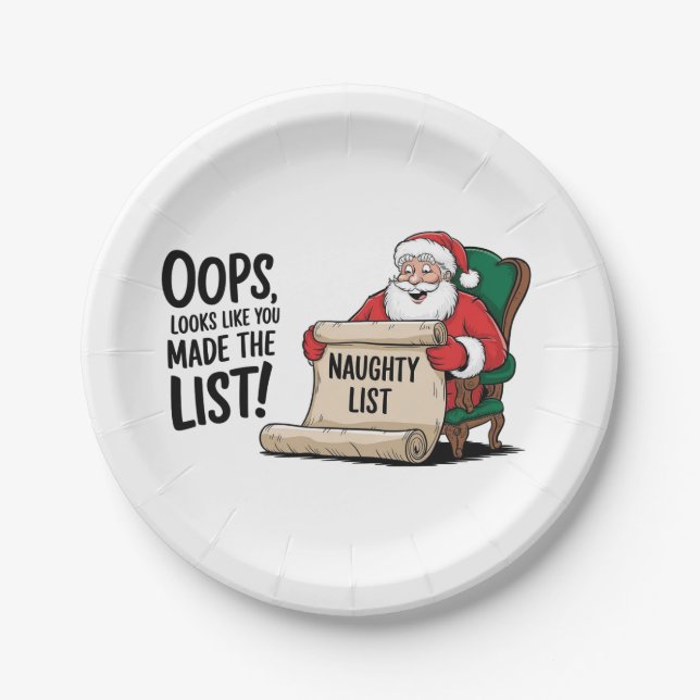 Funny Santa Claus Naughty List Christmas Design  Paper Plate (Front)