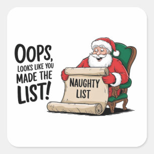 Funny Santa Claus Naughty List Christmas Design Square Sticker