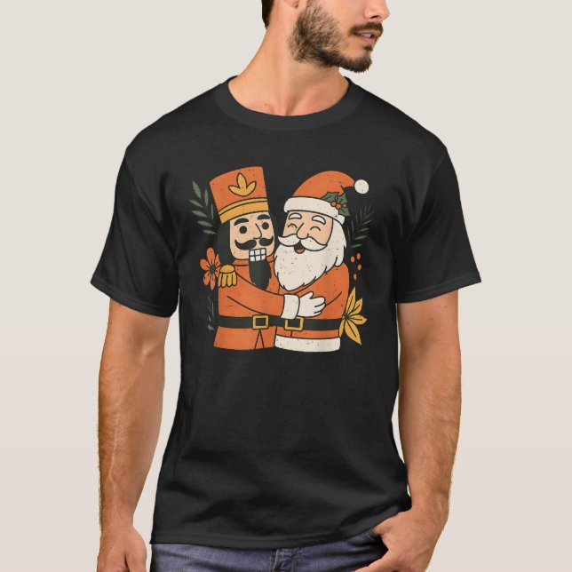 Funny Santa Claus Nutcracker Floral Christmas Men  T-Shirt (Front)
