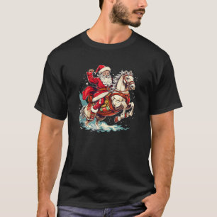 Funny Santa Claus on a white Horse for Xmas Horses T-Shirt