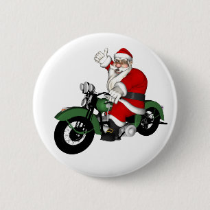 Funny Santa Claus On Green Vintage Motorbike 6 Cm Round Badge
