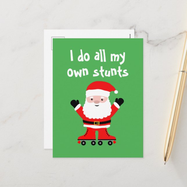 Funny Santa Claus on roller skates Christmas Holiday Postcard (Front/Back In Situ)