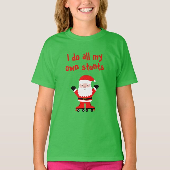 Funny Santa Claus on roller skates kid's t shirt (Front)
