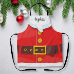Funny Santa Claus Outfit Custom Text Christmas Apron<br><div class="desc">A Funny Christmas apron featuring Santa's outfit adorned with a black and gold belt,  white beard and red coat.  Add a name of custom text to personalise.  Perfect for holiday baking,  christmas party and more.</div>
