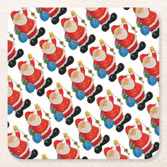 Funny Santa Claus Pattern Christmas Party Square Paper Coaster (Front)