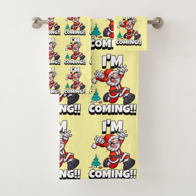Funny Santa Claus Pattern Humourous Christmas  Bath Towel Set (Insitu)