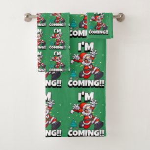 Funny Santa Claus Pattern Humourous Christmas Bath Towel Set