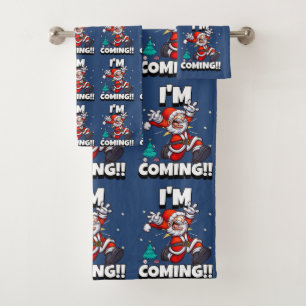 Funny Santa Claus Pattern Humourous Christmas Bath Towel Set