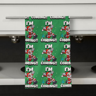 Funny Santa Claus Pattern Humourous Christmas Tea Towel