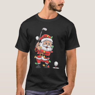 Funny Santa Claus Playing Golf Christmas Lights Xm T-Shirt