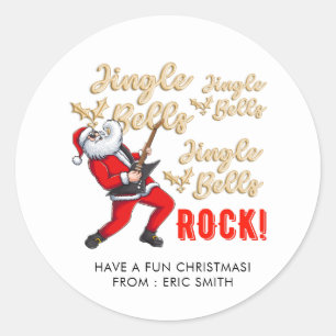Funny Santa Claus Playing Guitar Christmas Classic Round Sticker