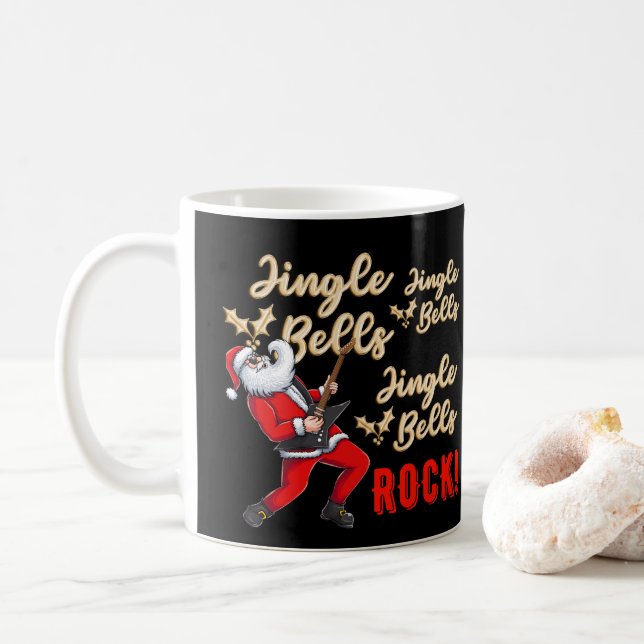 Funny Santa Claus Playing Guitar Coffee Mug (With Donut)