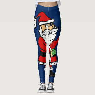 Funny Santa Claus Playing Pickleball Christmas Leggings