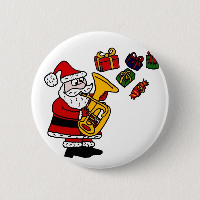 Funny Santa Claus Playing Tuba Christmas Art 6 Cm Round Badge (Front)