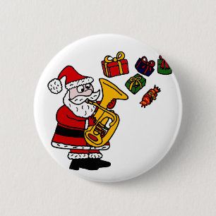 Funny Santa Claus Playing Tuba Christmas Art 6 Cm Round Badge