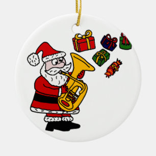 Funny Santa Claus Playing Tuba Christmas Art Ceramic Tree Decoration