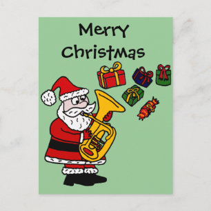 Funny Santa Claus Playing Tuba Christmas Art Holiday Postcard