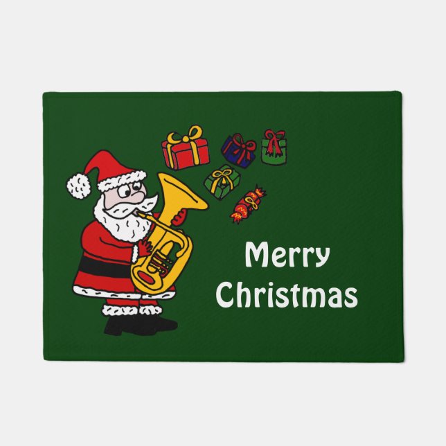 Funny Santa Claus Playing Tuba Doormat (Front)