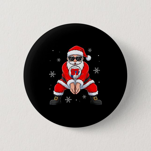 Funny Santa Claus Playing Volleyball Six Seven Chr 6 Cm Round Badge (Front)