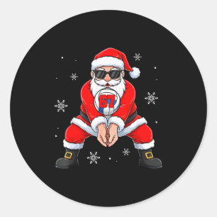 Funny Santa Claus Playing Volleyball Six Seven Chr Classic Round Sticker