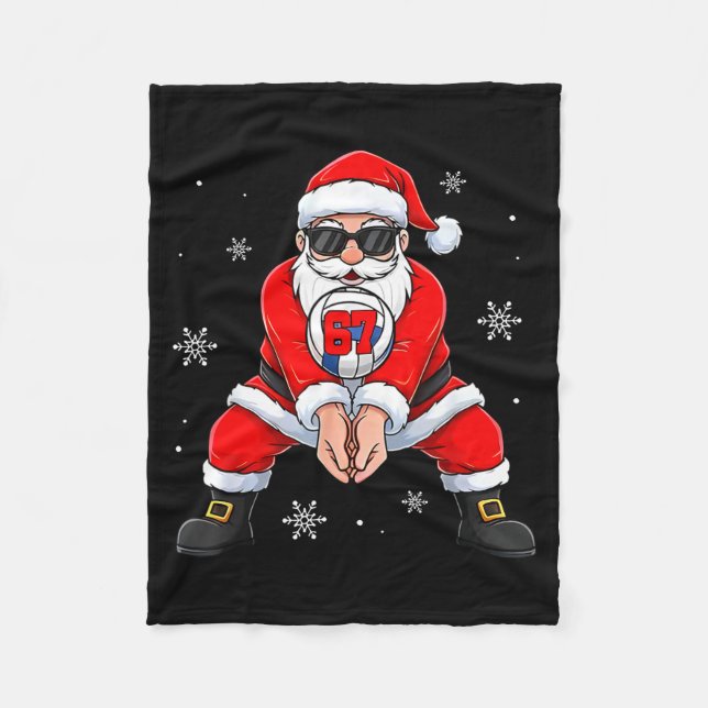 Funny Santa Claus Playing Volleyball Six Seven Chr Fleece Blanket (Front)