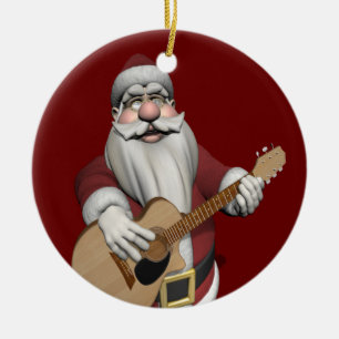 Funny Santa Claus Plays Accoustic Guitar Ceramic Tree Decoration