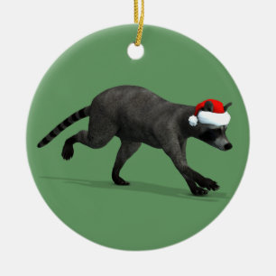 Funny Santa Claus Racoon Ceramic Tree Decoration