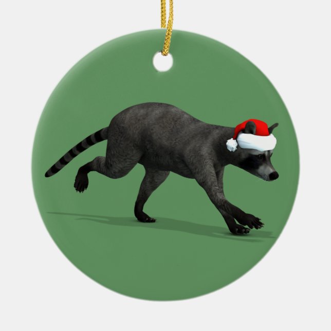 Funny Santa Claus Racoon Ceramic Tree Decoration (Front)
